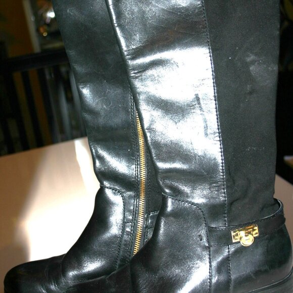 TAHARI TALL BLACK BOOT Black Leather Inside Zipper Size 8 - Picture 2 of 9
